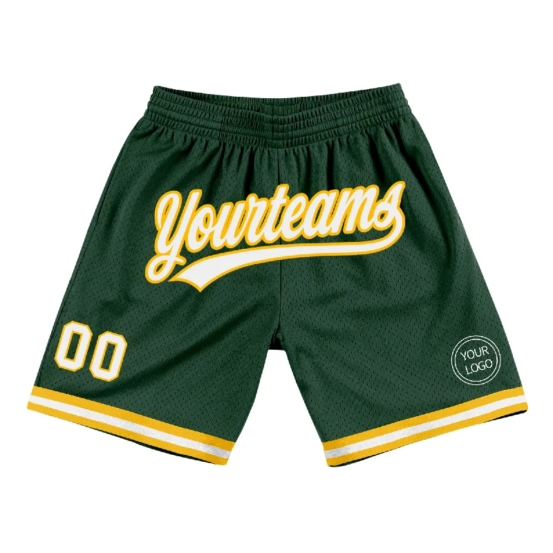 Men's basketball shorts lightweight deal -Custom Hunter Green White-Gold Authentic Throwback Basketball Shorts