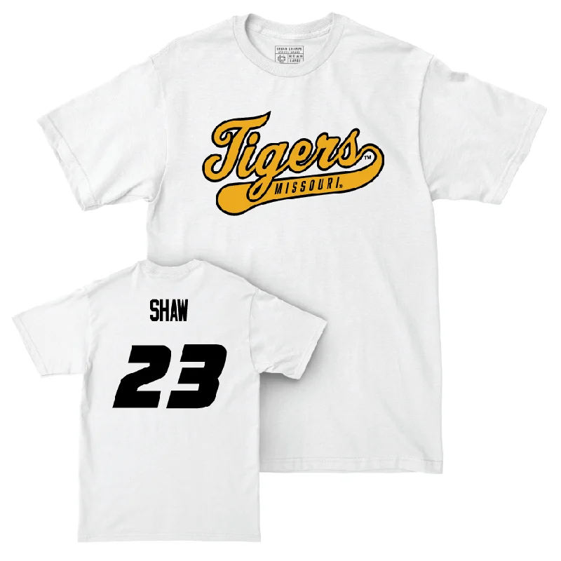 Men's basketball T-shirts stylish-moisture -Men's Basketball White Script Comfort Colors Tee  - Aidan Shaw