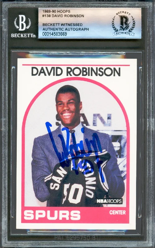 Basketball cards post-game-rarity -David Robinson Autographed 1989-90 Hoops Rookie Card #138 San Antonio Spurs Beckett BAS #14583669