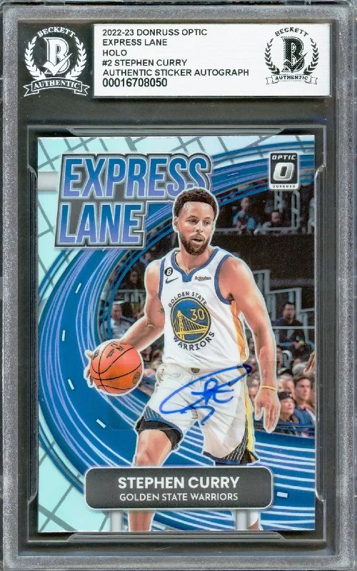 Basketball cards foil-rarity -Stephen Curry Autographed 2022-23 Donruss Optic Express Lane Prizm Card #2 Golden State Warriors Beckett BAS #16708050