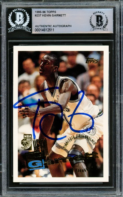 Basketball cards budget-rare -Kevin Garnett Autographed 1995-96 Topps Rookie Card #237 Minnesota Timberwolves Beckett BAS Stock #220334