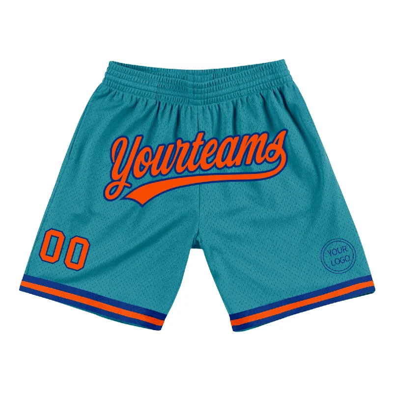 Men's basketball shorts sale coupon -Custom Teal Orange-Royal Authentic Throwback Basketball Shorts