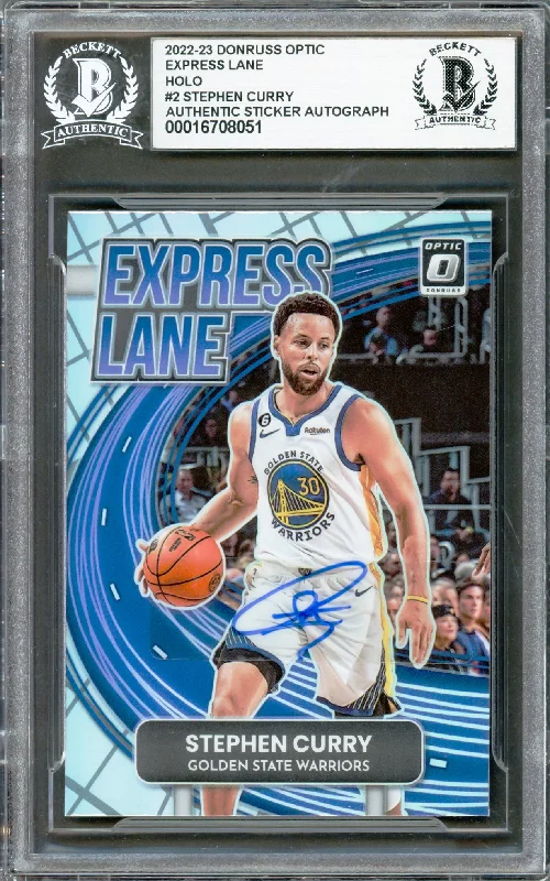 Basketball cards tribute-rarity -Stephen Curry Autographed 2022-23 Donruss Optic Express Lane Prizm Card #2 Golden State Warriors Beckett BAS #16708051