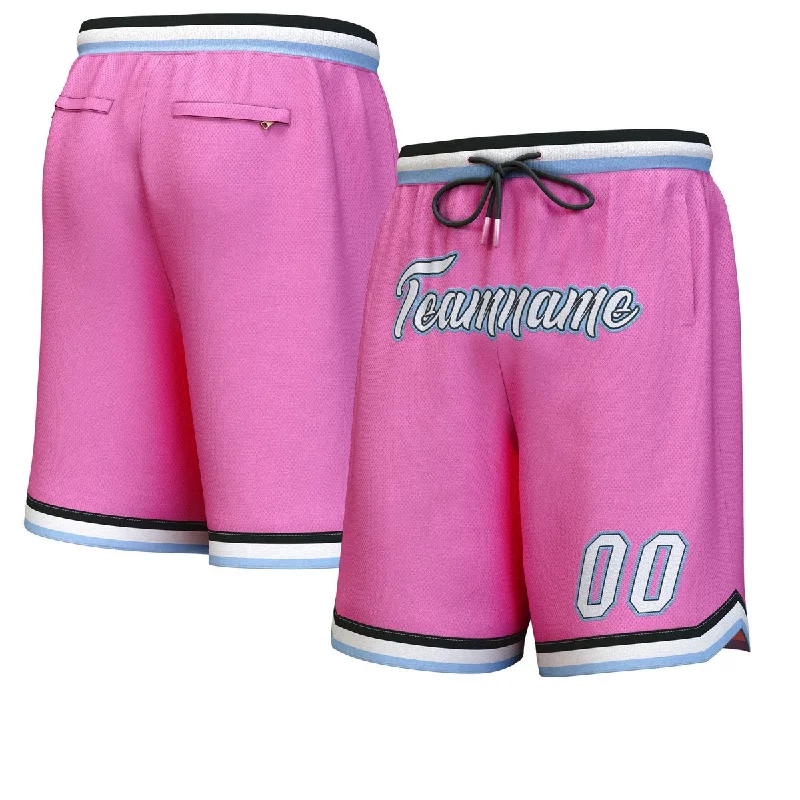 Men's basketball shorts squad collection -Custom Pink White-Light Blue Personalized Basketball Shorts