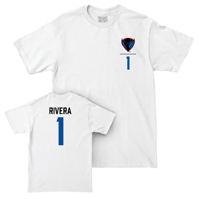 Men's basketball T-shirts team-performance -DePaul Men's Basketball White Logo Comfort Colors Tee - Isaiah Rivera | #1