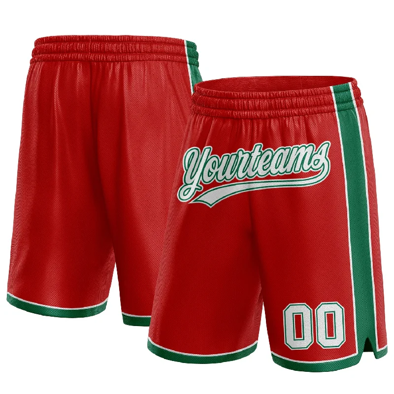 Men's basketball shorts superior mobility -Custom Red White-Kelly Green Authentic Basketball Shorts