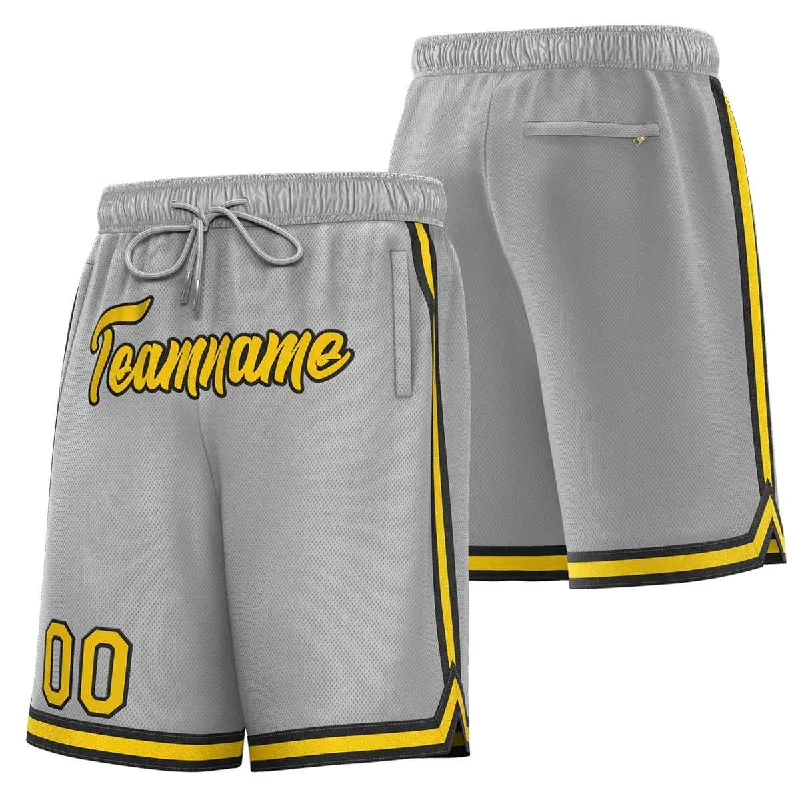 Men's basketball shorts luxury fabric -Custom Gray Gold-Black Sport Basketball Shorts