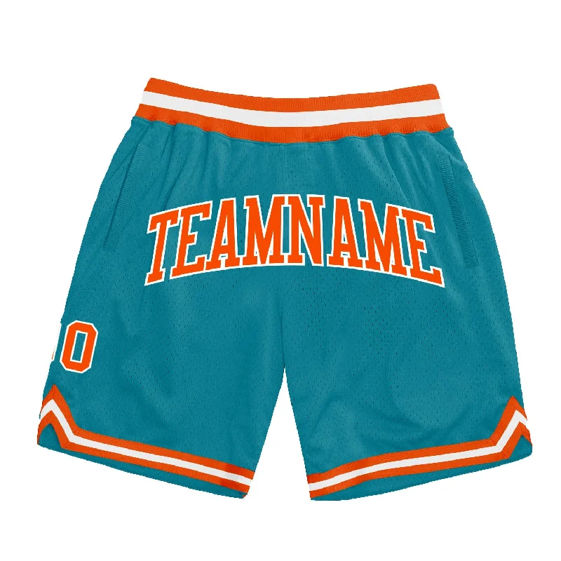 Men's basketball shorts snug design -Custom Teal Orange-White Authentic Throwback Basketball Shorts