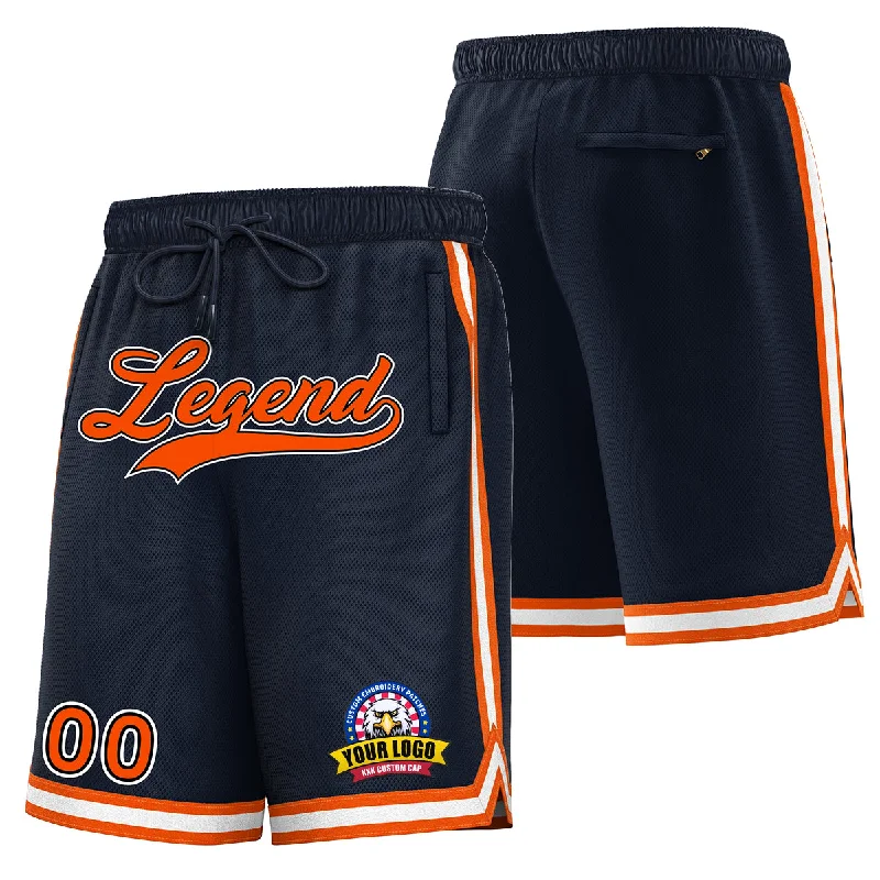 Men's basketball shorts premium labels -Custom Navy Orange-White Basketball Shorts