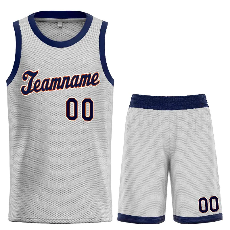 Basketball jerseys moisture-control -Custom Gray Navy-Orange Classic Sets Sports Uniform Basketball Jersey