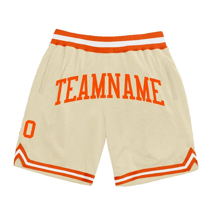 Men's basketball shorts sport ensemble -Custom Cream Orange-White Authentic Throwback Basketball Shorts