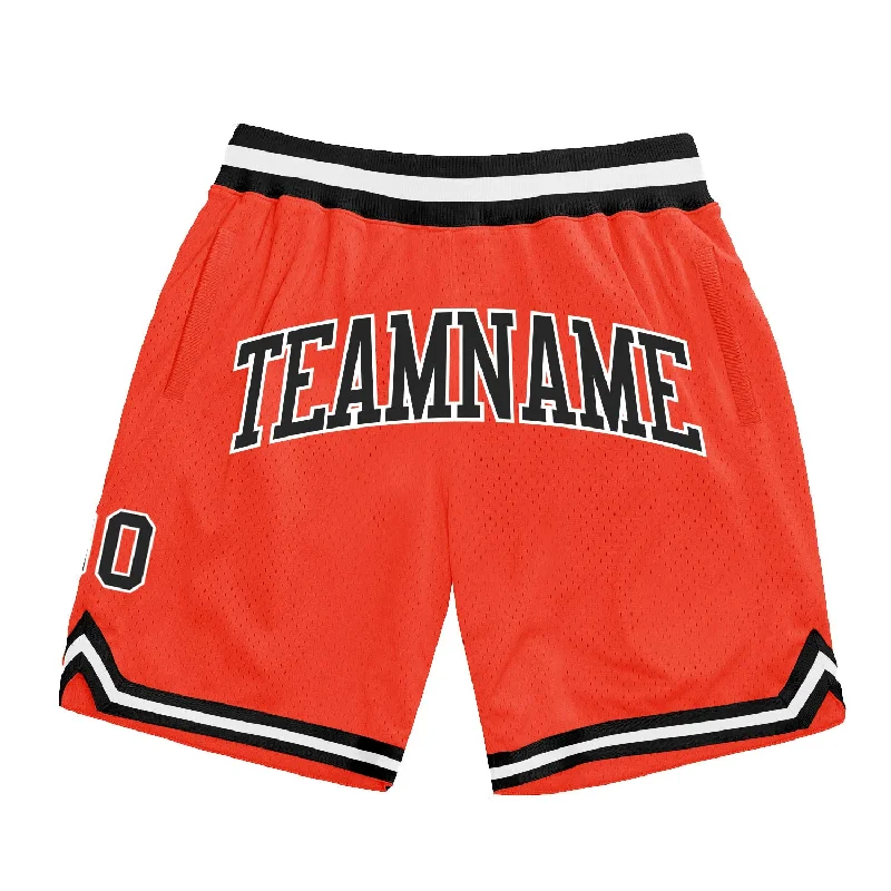 Men's basketball shorts bright shades -Custom Orange Black-White Authentic Throwback Basketball Shorts