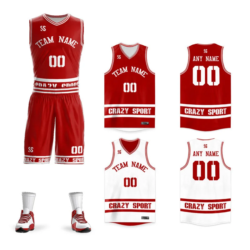 Basketball jerseys tie-dye -Custom Red White Double Side Sets Sports Basketball Jersey