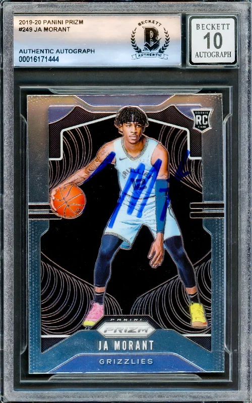 Basketball cards graded-elite -Ja Morant Autographed 2019-20 Panini Prizm Rookie Card #249 Memphis Grizzlies Auto Grade Gem Mint 10 Beckett BAS Stock #220782