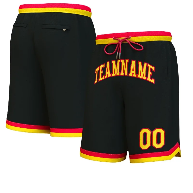 Men's basketball shorts superior mobility -Custom Black Yellow-Red Personalized Basketball Shorts