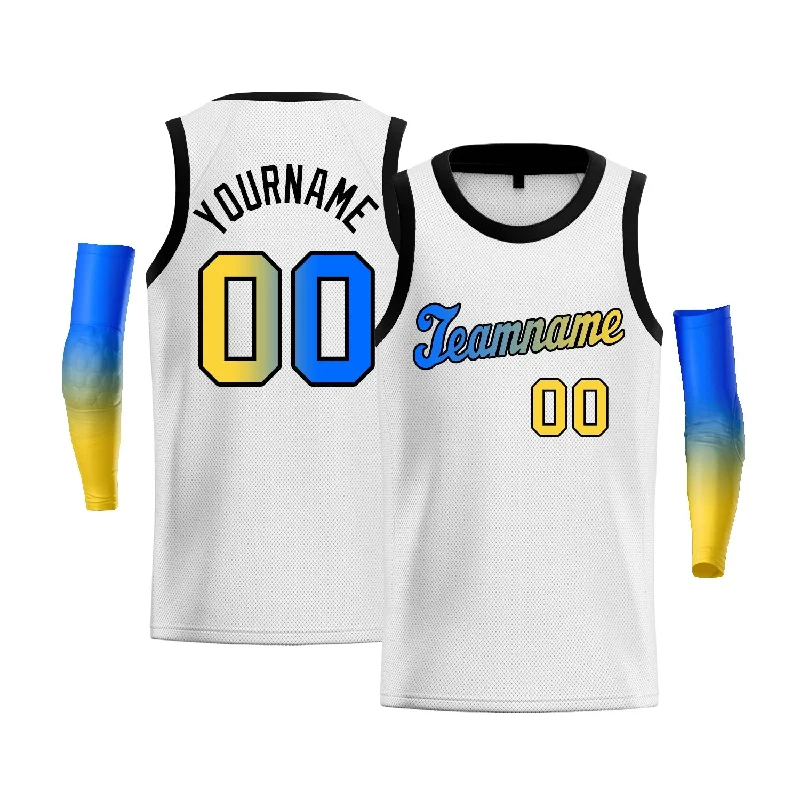 Basketball jerseys vintage-court -Custom White Blue Yellow-Black Gradient Fashion Tops Basketball Jersey