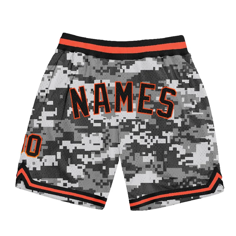 Men's basketball shorts new styles -Custom Camo Black-Orange Authentic Salute To Service Basketball Shorts