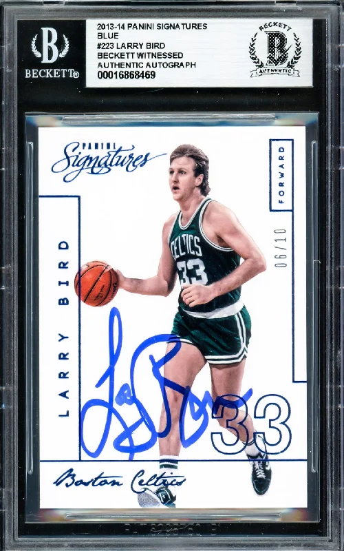 Basketball cards championship-tribute -Larry Bird Autographed 2013-14 Panini Signatures Blue Card #223 Boston Celtics Auto Grade Gem Mint 10 #06/10 Beckett BAS Witness #16868469