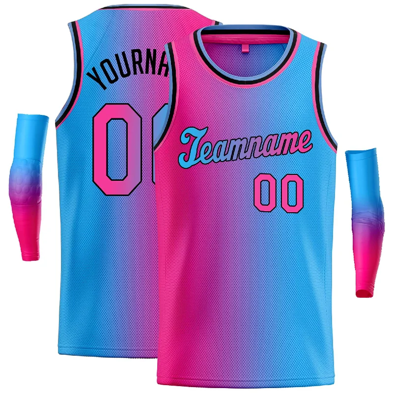 Basketball jerseys pro-court -Custom Pink Blue-Black Gradient Fashion Tops Tilted Basketball Jersey