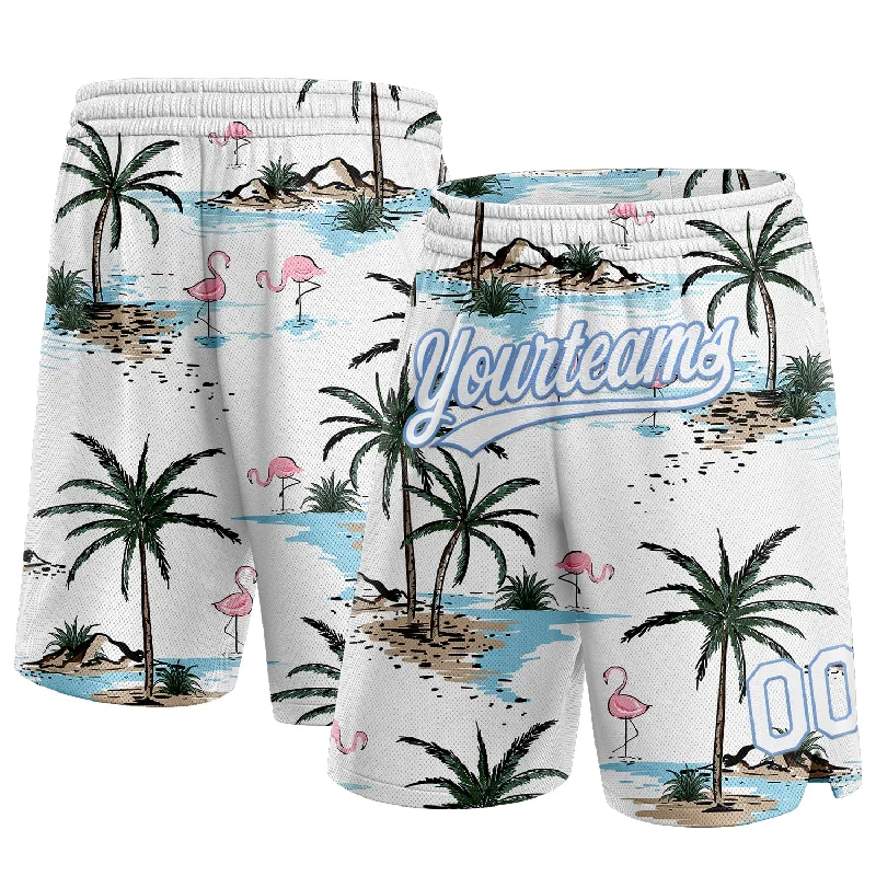 Men's basketball shorts quick-dry ensemble -Custom White Light Blue 3D Pattern Hawaii Palm Trees Authentic Basketball Shorts