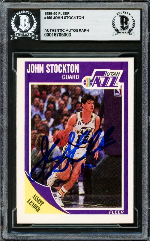 Basketball cards premium-pack-rarity -John Stockton Autographed 1989-90 Fleer Card #156 Utah Jazz Beckett BAS