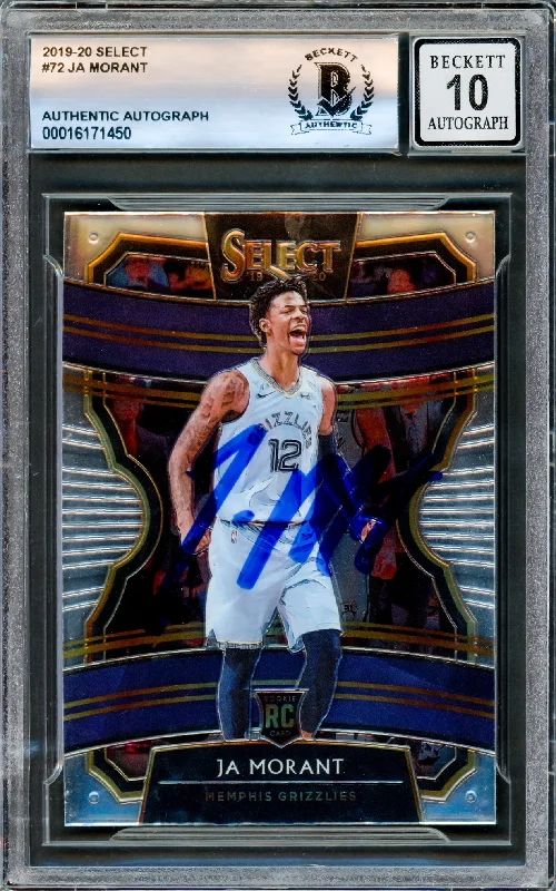 Basketball cards limited-print -Ja Morant Autographed 2019-20 Panini Select Rookie Card #72 Memphis Grizzlies Auto Grade Gem Mint 10 Beckett BAS Stock #220783