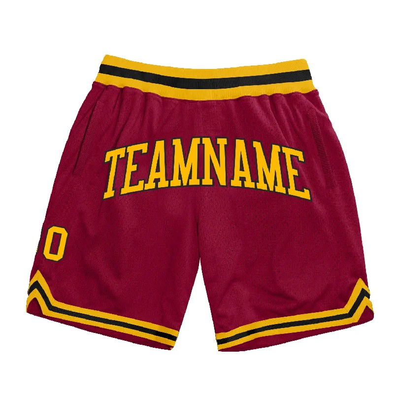 Men's basketball shorts seasonal discount -Custom Maroon Gold-Black Authentic Throwback Basketball Shorts