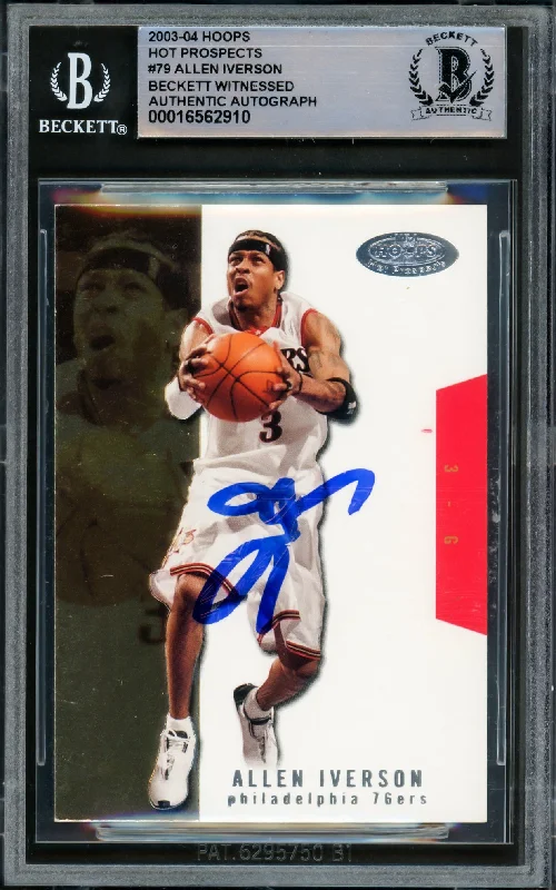 Basketball cards must-have-rarity -Allen Iverson Autographed 2003-04 Hoops Hot Prospects Card #79 Philadelphia 76ers Beckett BAS Witnessed #16562910