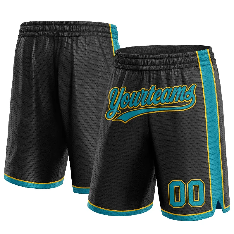 Men's basketball shorts budget outfit -Custom Black Teal-Yellow Authentic Basketball Shorts