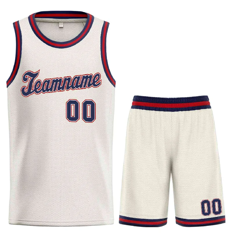 Basketball jerseys indoor -Custom Cream Navy-Maroon Classic Sets Sports Uniform Basketball Jersey