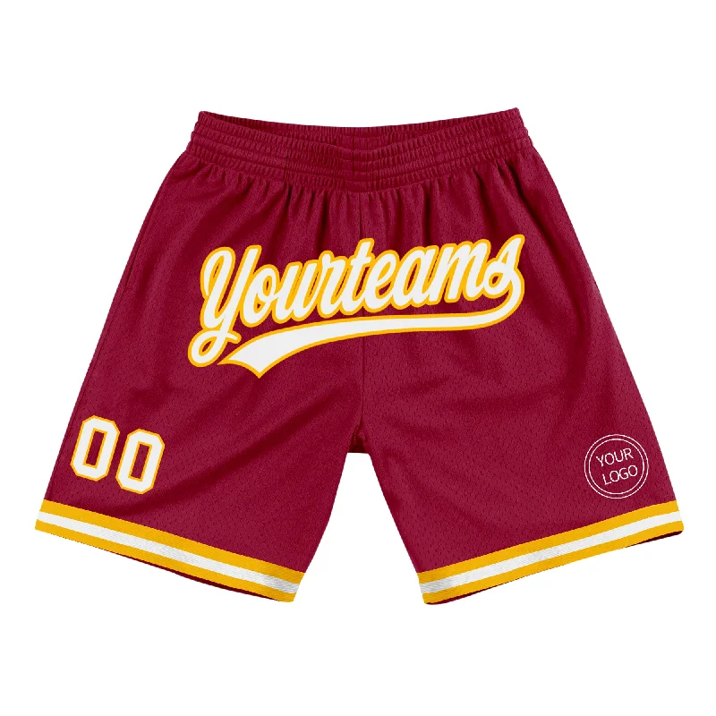 Men's basketball shorts training essential -Custom Maroon White-Gold Authentic Throwback Basketball Shorts