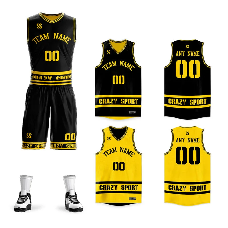 Basketball jerseys sale -Custom Black Yellow Double Side Sets Sportswear Basketball Jersey