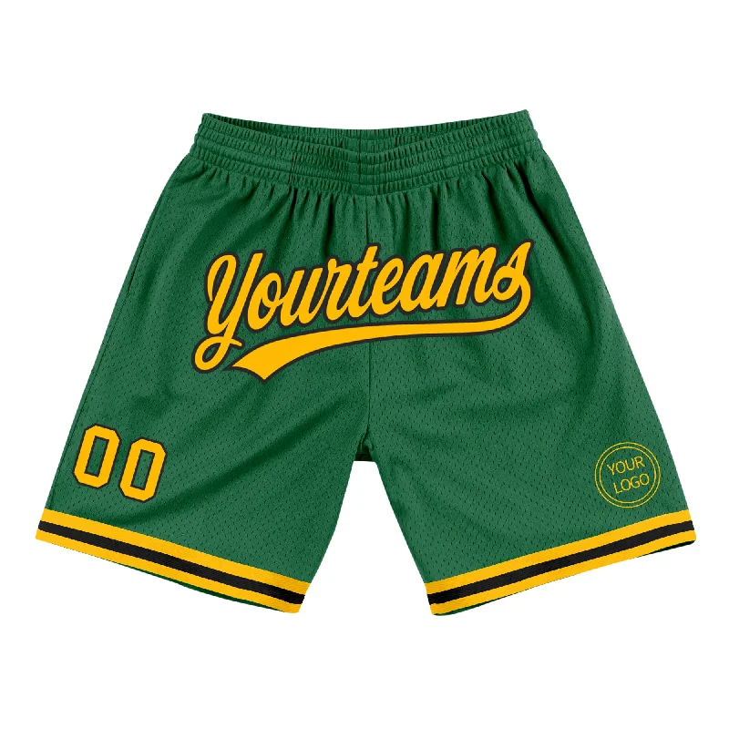 Men's basketball shorts precise fit -Custom Kelly Green Gold-Black Authentic Throwback Basketball Shorts