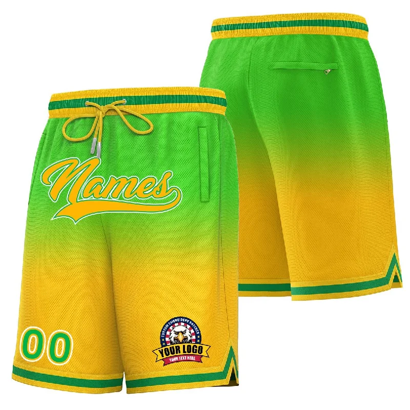 Men's basketball shorts high-end fabric -Custom Neon Green Yellow Personalized Gradient Fashion Basketball Shorts