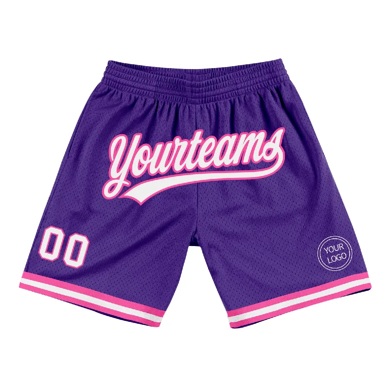 Men's basketball shorts high-end fabric -Custom Purple White-Pink Authentic Throwback Basketball Shorts