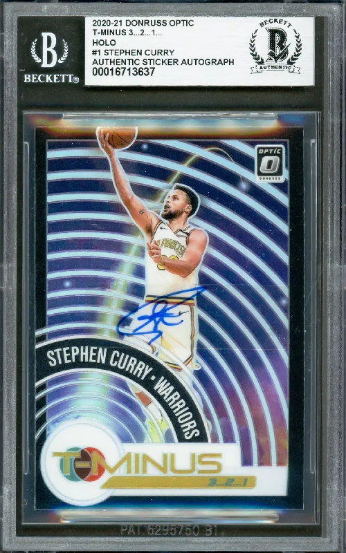 Basketball cards buy-now-rarity -Stephen Curry Autographed 2020-21 Donruss Optic T-Minus Prizm Card #1 Golden State Warriors Beckett BAS #16713637