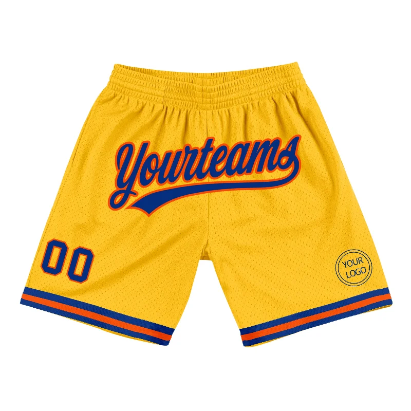 Men's basketball shorts lightweight special -Custom Gold Royal-Orange Authentic Throwback Basketball Shorts