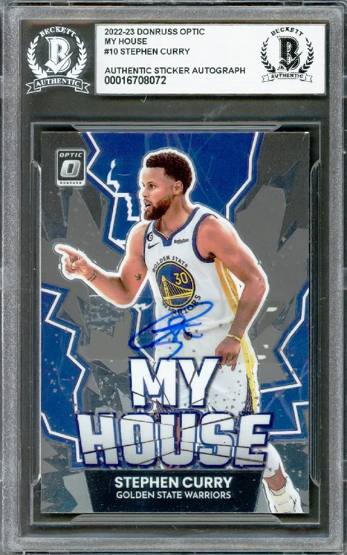 Basketball cards high-school-rarity -Stephen Curry Autographed 2022-23 Donruss Optic My House Card #10 Golden State Warriors Beckett BAS #16708072