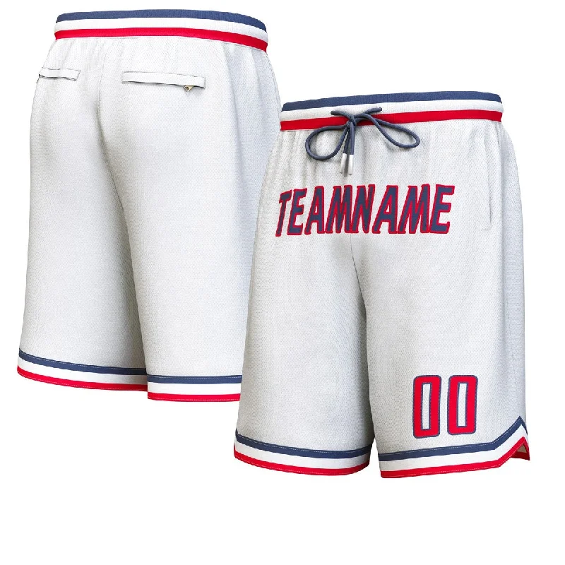 Men's basketball shorts affordable special -Custom White Navy-Red Personalized Basketball Shorts