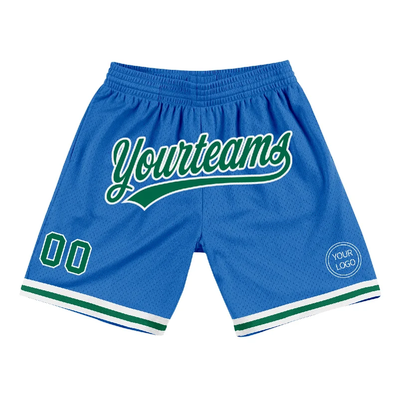 Men's basketball shorts premium kit -Custom Blue Kelly Green-White Authentic Throwback Basketball Shorts