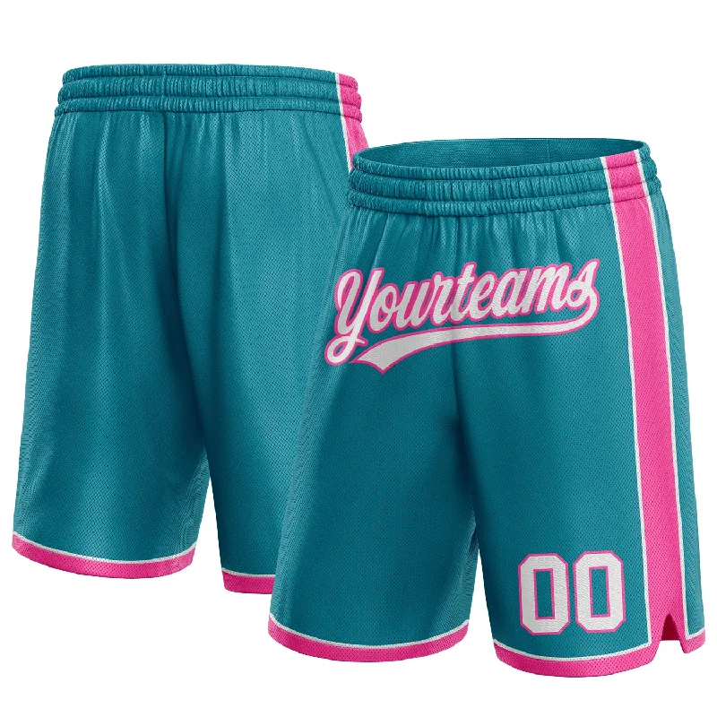 Men's basketball shorts player shorts -Custom Teal White-Pink Authentic Basketball Shorts