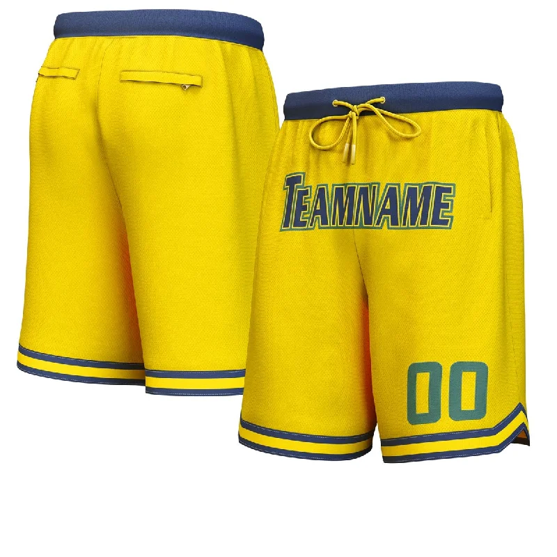 Men's basketball shorts court essential -Custom Yellow Navy-Hunter Green Personalized Basketball Shorts