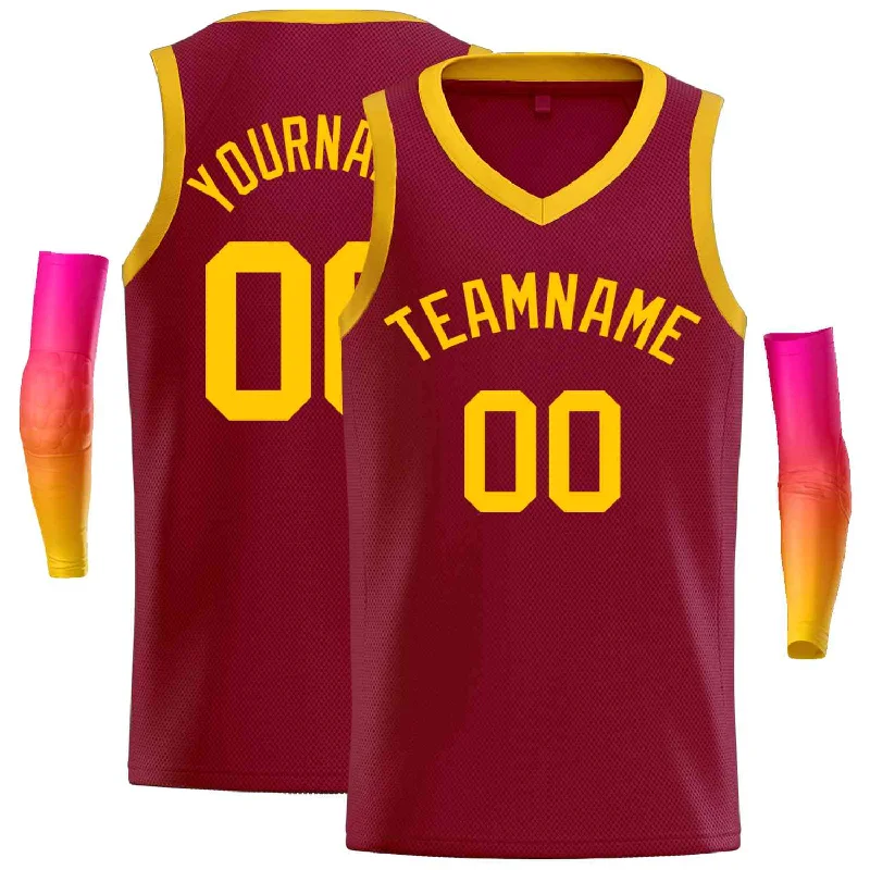 Basketball jerseys practical -Custom Maroon Yellow-Classic Tops Men Casual Basketball Jersey