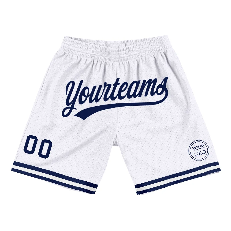 Men's basketball shorts tough build -Custom White Navy Authentic Throwback Basketball Shorts