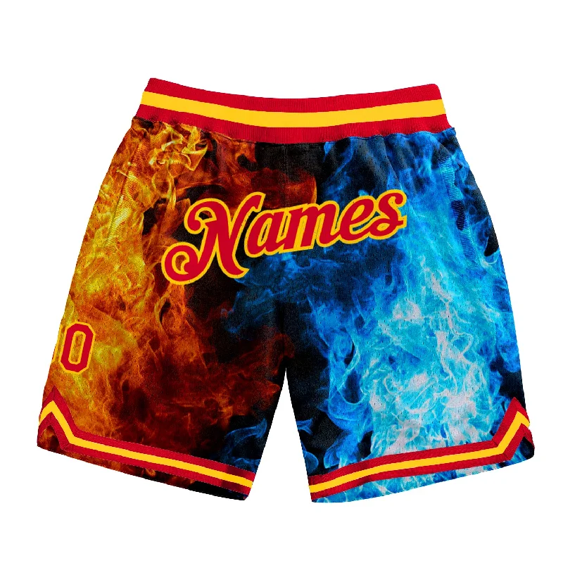 Men's basketball shorts squad sale -Custom Black Red-Gold 3D Pattern Design Flame Authentic Basketball Shorts