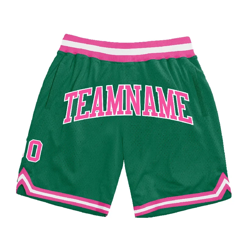 Men's basketball shorts unique style -Custom Kelly Green Pink-White Authentic Throwback Basketball Shorts