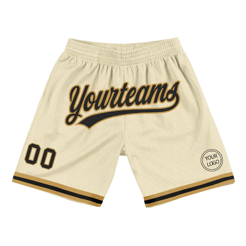 Men's basketball shorts padded liner -Custom Cream Black-Old Gold Authentic Throwback Basketball Shorts