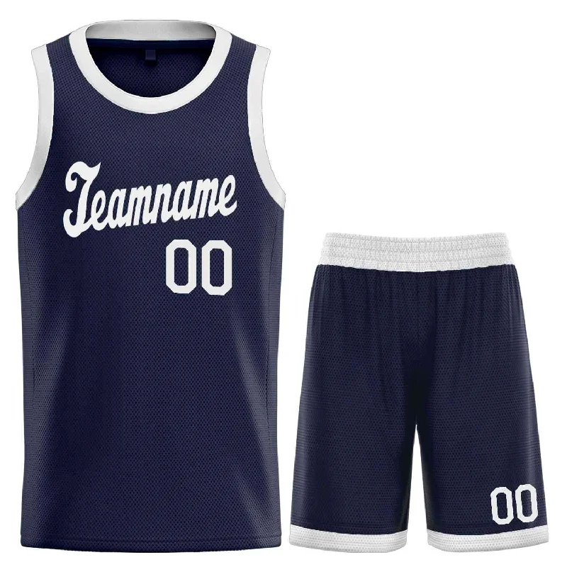 Basketball jerseys team-logo -Custom Navy White Classic Sets Sports Uniform Basketball Jersey