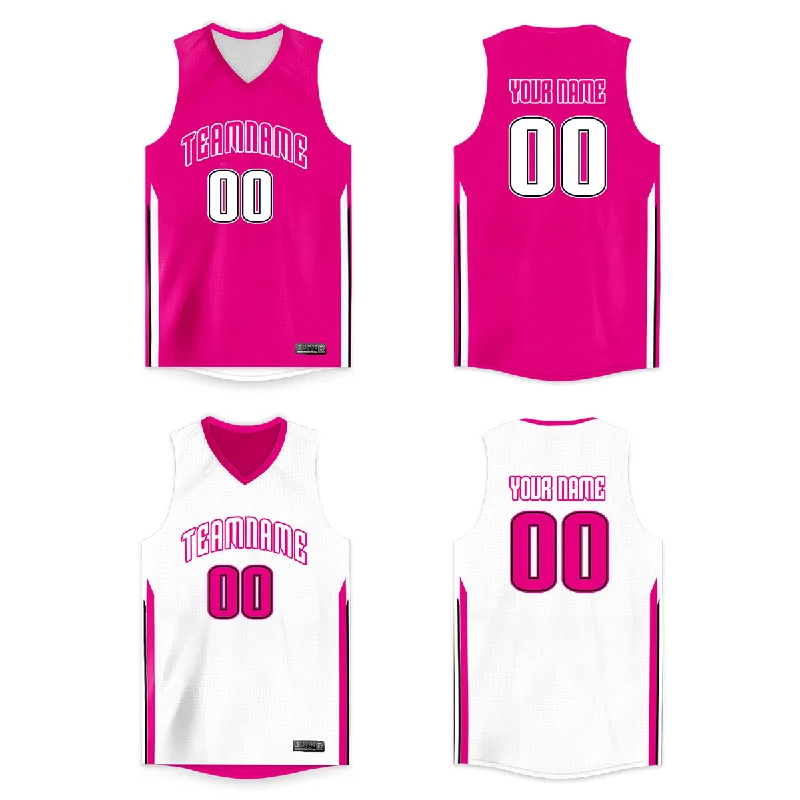 Basketball jerseys stylish-fit -Custom Pink White Double Side Tops Basketball Jersey