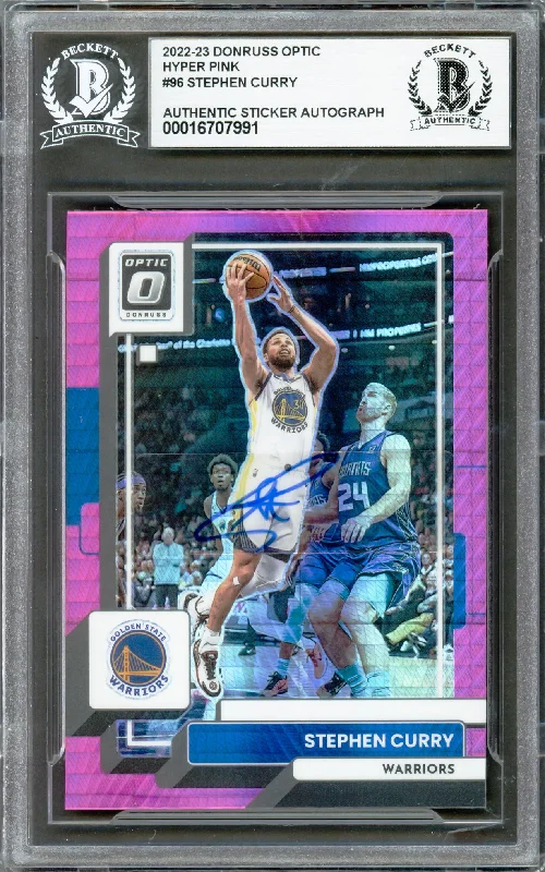 Basketball cards vintage-box -Stephen Curry Autographed 2022-23 Donruss Optic Pink Prizm Card #96 Golden State Warriors Beckett BAS #16707991